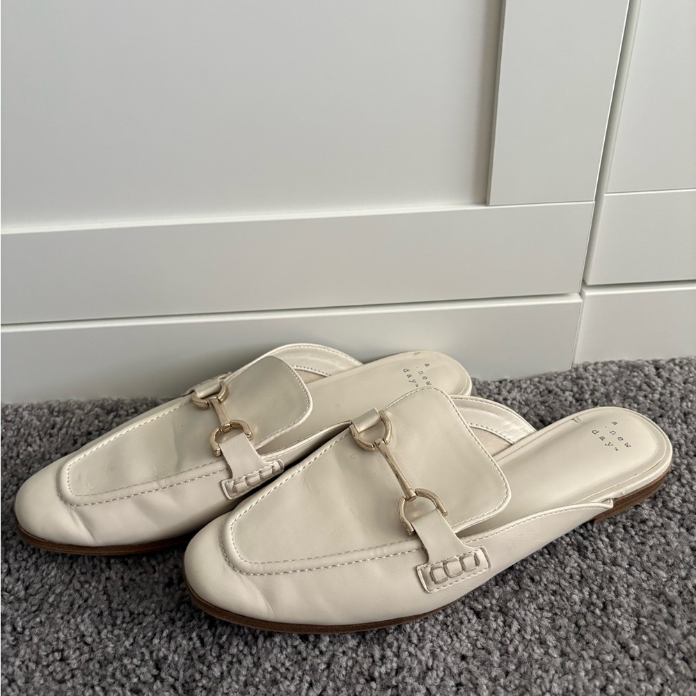 a new day Cream Slip-On Loafers with Gold Accent